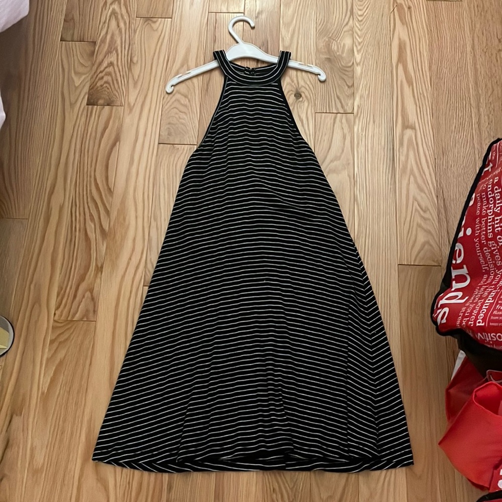 White and black halter style striped AE dress